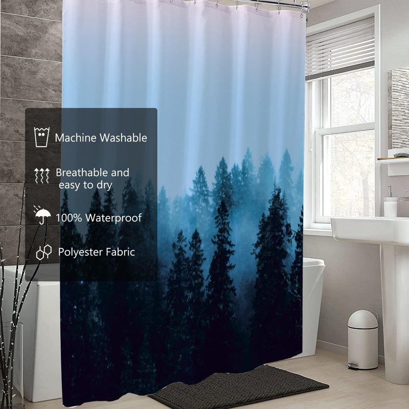 LLSCL Fabric Shower Curtain Liner with Magnets, Blue Forest Waterproof Hotel Quality, 72 x 72 Machine Washable - Image 4